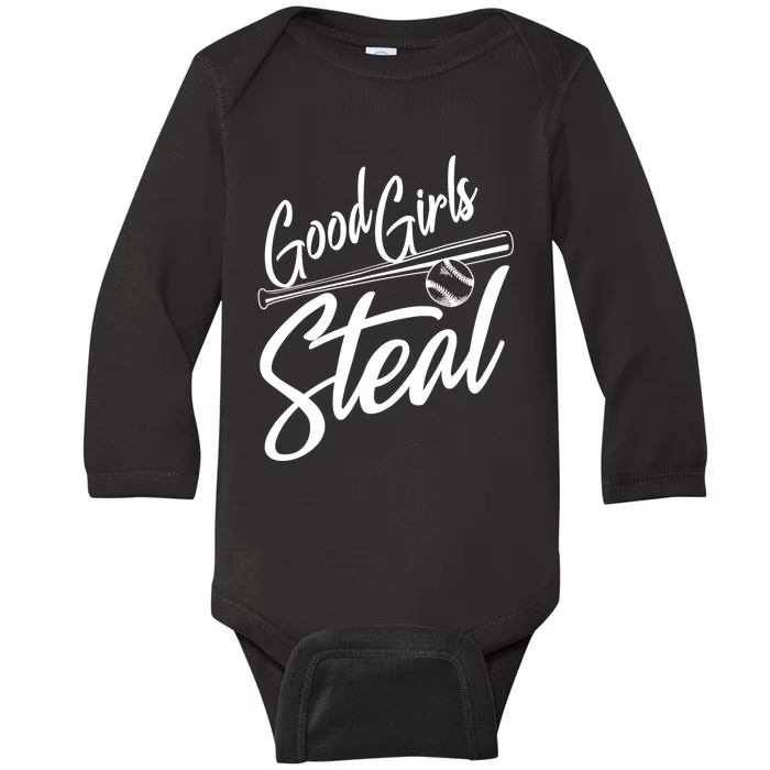 Softball Art For Women Good Steal Baseball Pitcher Baby Long Sleeve Bodysuit