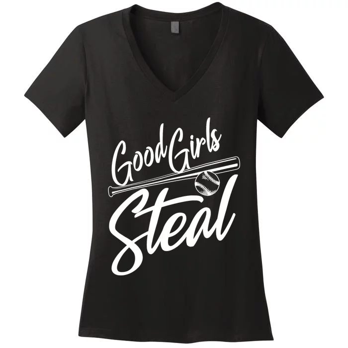 Softball Art For Women Good Steal Baseball Pitcher Women's V-Neck T-Shirt