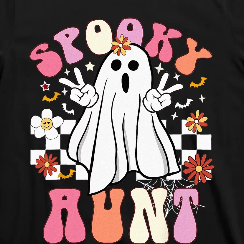 Spooky Aunt Floral Ghost Hippie Halloween Spooky Family T-Shirt