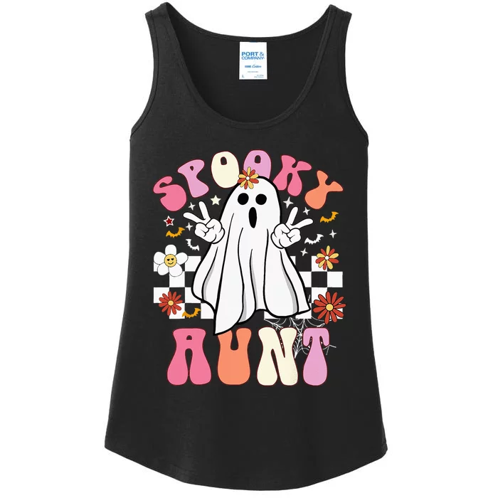 Spooky Aunt Floral Ghost Hippie Halloween Spooky Family Ladies Essential Tank