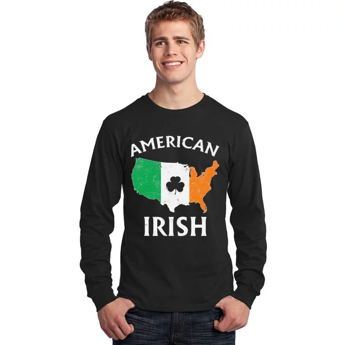 Shamrock American Flag St Patrick's Day Irish Pride Tall Long Sleeve T-Shirt