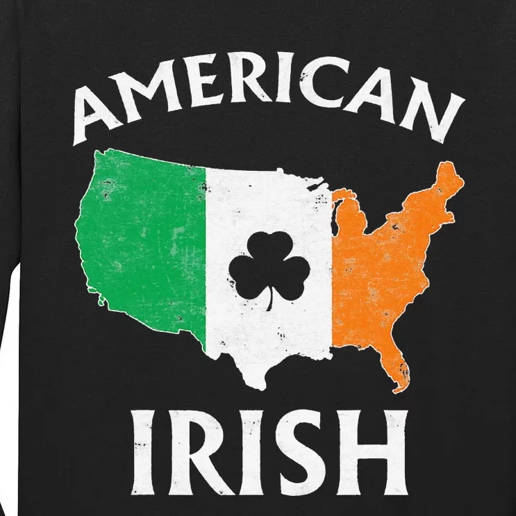 Shamrock American Flag St Patrick's Day Irish Pride Tall Long Sleeve T-Shirt