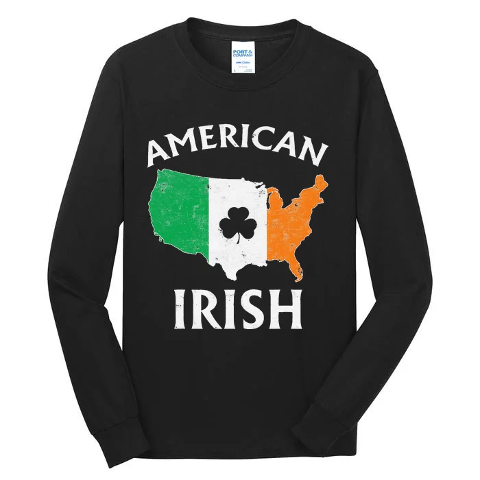 Shamrock American Flag St Patrick's Day Irish Pride Tall Long Sleeve T-Shirt