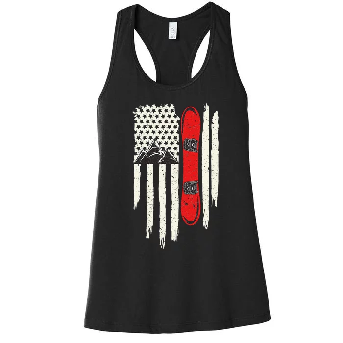 Snowboard American Flag Winter Sports Alpine Snowboarding Women's Racerback Tank