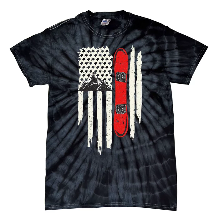 Snowboard American Flag Winter Sports Alpine Snowboarding Tie-Dye T-Shirt