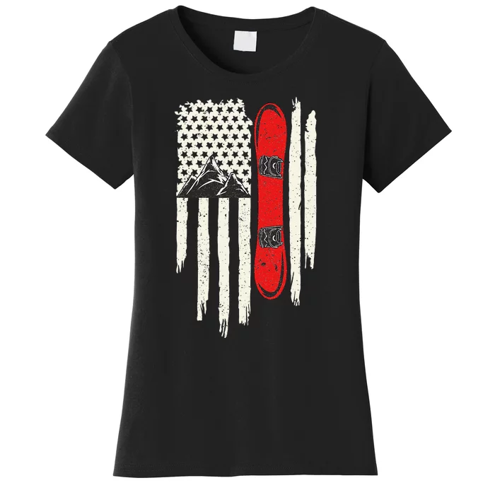 Snowboard American Flag Winter Sports Alpine Snowboarding Women's T-Shirt