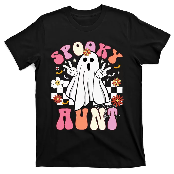 Spooky Aunt Floral Ghost Hippie Halloween Spooky Family T-Shirt