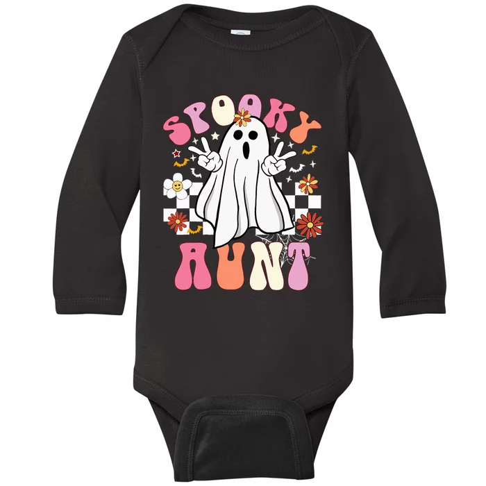 Spooky Aunt Floral Ghost Hippie Halloween Spooky Family Baby Long Sleeve Bodysuit