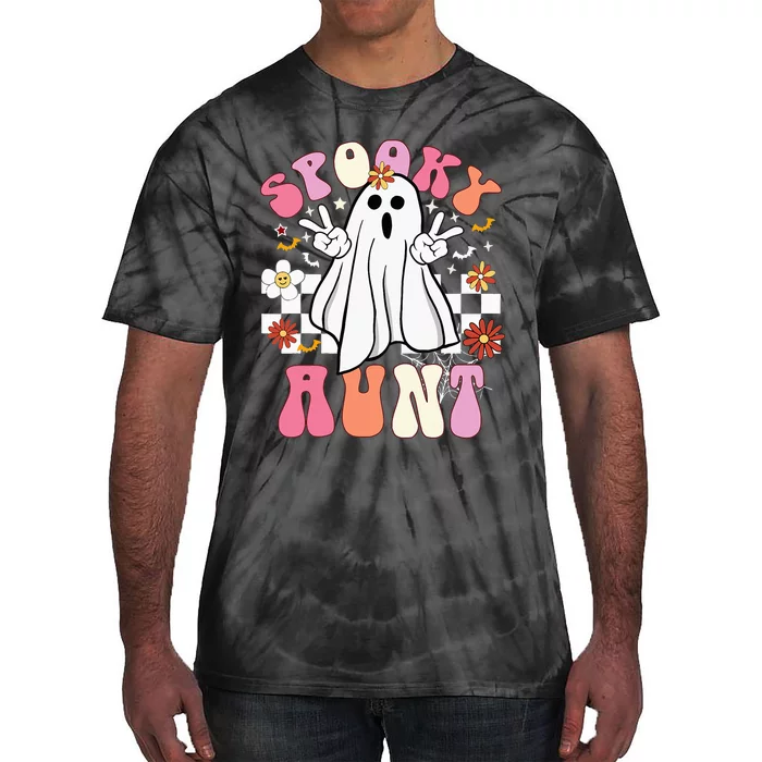 Spooky Aunt Floral Ghost Hippie Halloween Spooky Family Tie-Dye T-Shirt