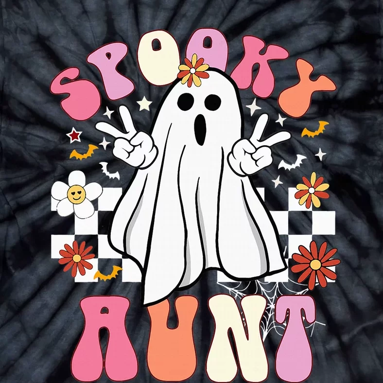 Spooky Aunt Floral Ghost Hippie Halloween Spooky Family Tie-Dye T-Shirt