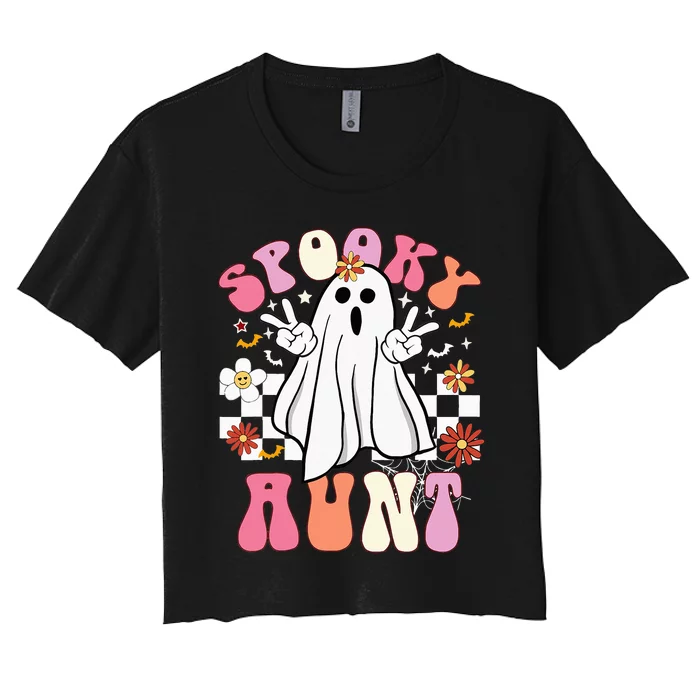 Spooky Aunt Floral Ghost Hippie Halloween Spooky Family Women's Crop Top Tee