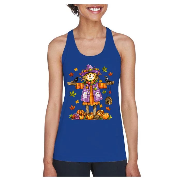 Scarecrow Autumn Fall Season Pumpkin Thanksgiving Halloween Gift Women's Racerback Tank