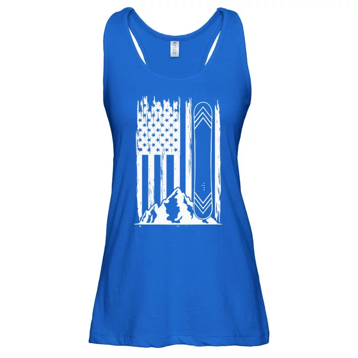 Snowboarding American Flag Ladies Essential Flowy Tank