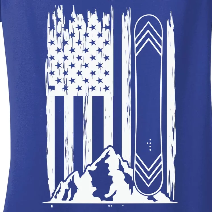 Snowboarding American Flag Women's V-Neck T-Shirt