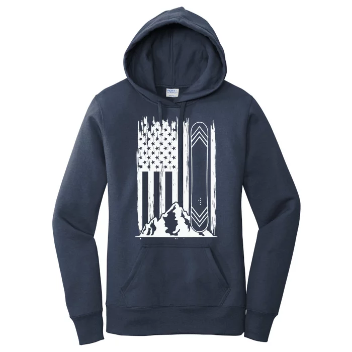 Snowboarding American Flag Women's Pullover Hoodie