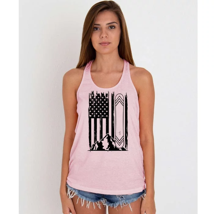 Snowboarding American Flag Women's Knotted Racerback Tank