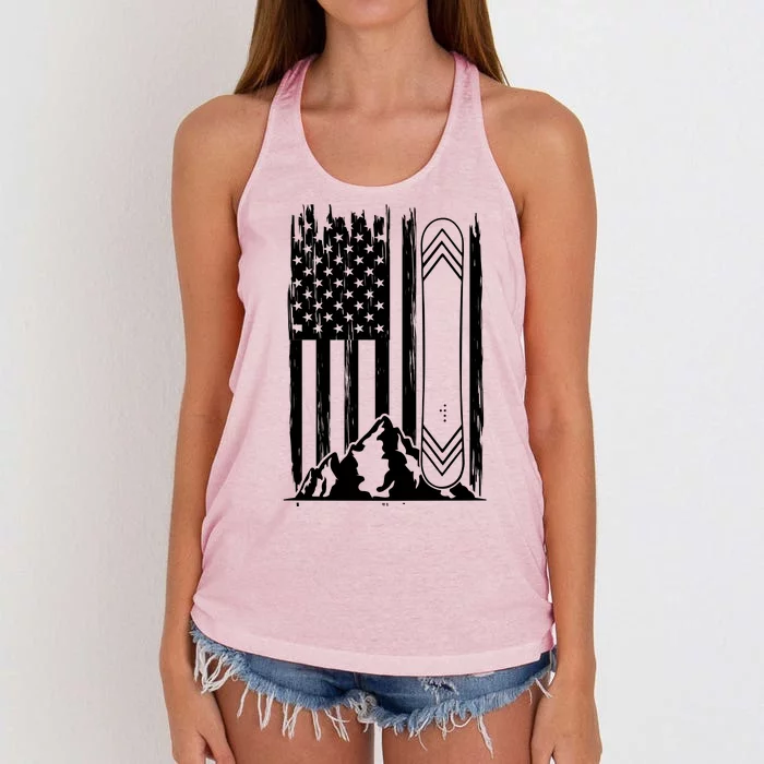 Snowboarding American Flag Women's Knotted Racerback Tank