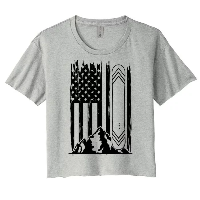 Snowboarding American Flag Women's Crop Top Tee