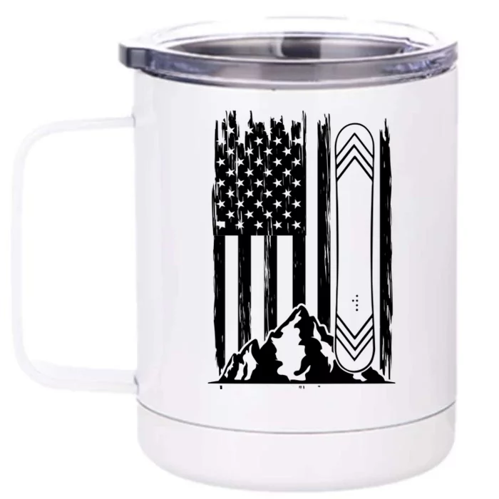 Snowboarding American Flag Front & Back 12oz Stainless Steel Tumbler Cup