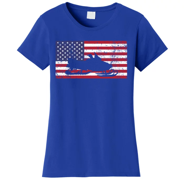 Snowmobile American Flag Vintage Ski Skiing Mountain Gift Women's T-Shirt