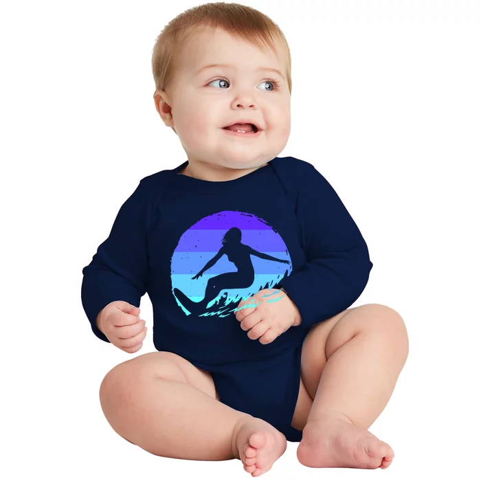 Surf Art For Women Beach Surfer Hawaiian Wave Surfing Baby Long Sleeve Bodysuit