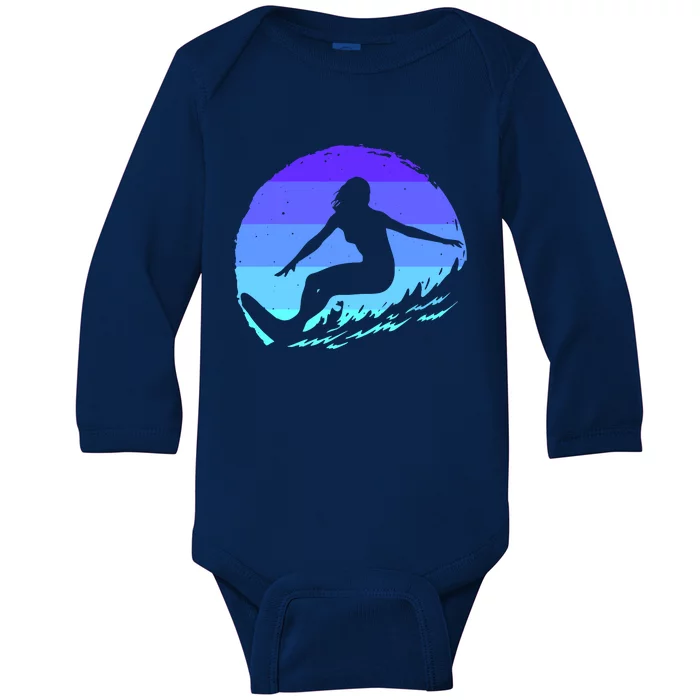 Surf Art For Women Beach Surfer Hawaiian Wave Surfing Baby Long Sleeve Bodysuit