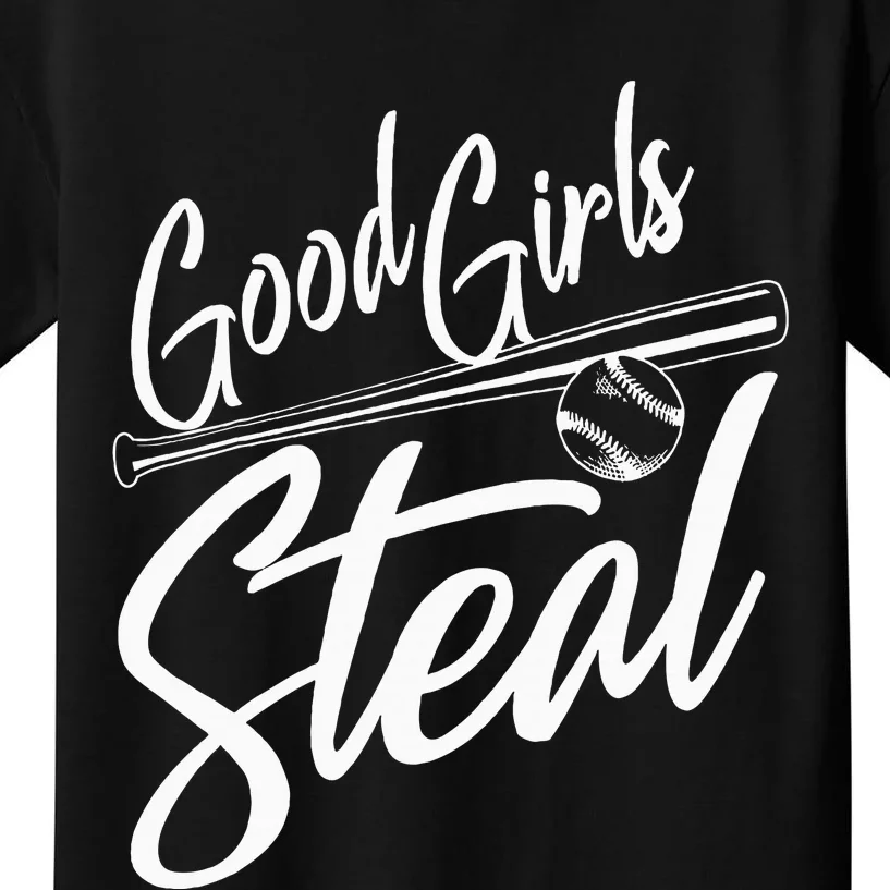 Softball Art For Women Good Girl Steal Baseball Pitcher Kids T-Shirt