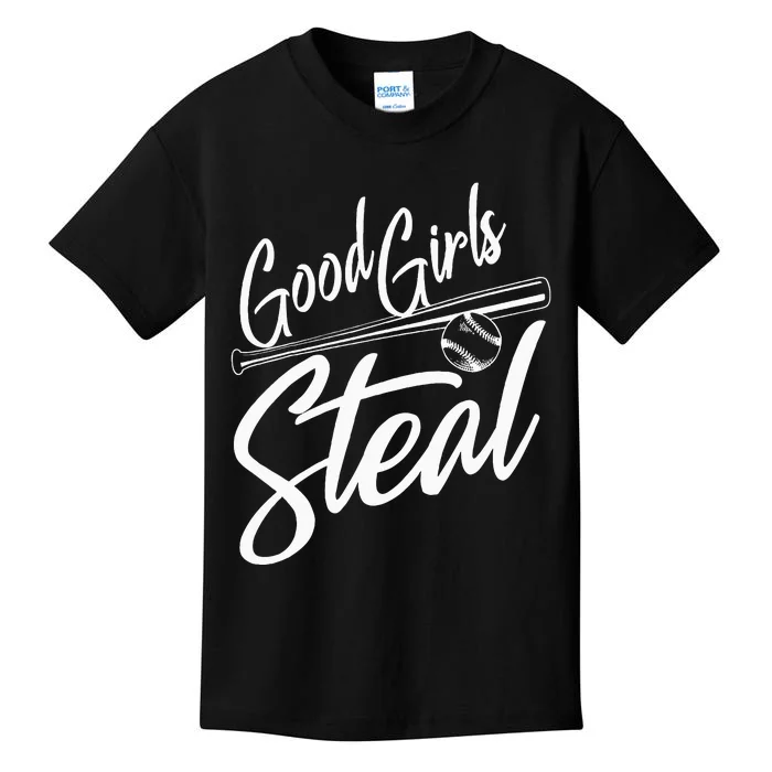 Softball Art For Women Good Girl Steal Baseball Pitcher Kids T-Shirt