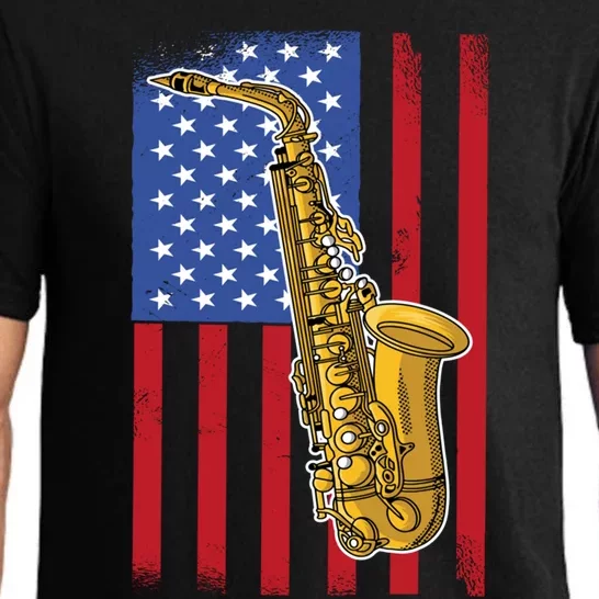 Saxophone American Flag 4th Of July Musical Instrut Cool Gift Pajama Set