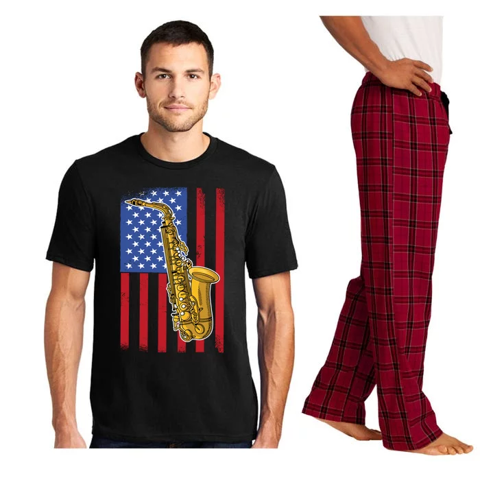 Saxophone American Flag 4th Of July Musical Instrut Cool Gift Pajama Set