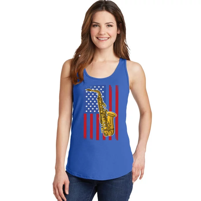 Saxophone American Flag 4th Of July Musical Instrut Cool Gift Ladies Essential Tank