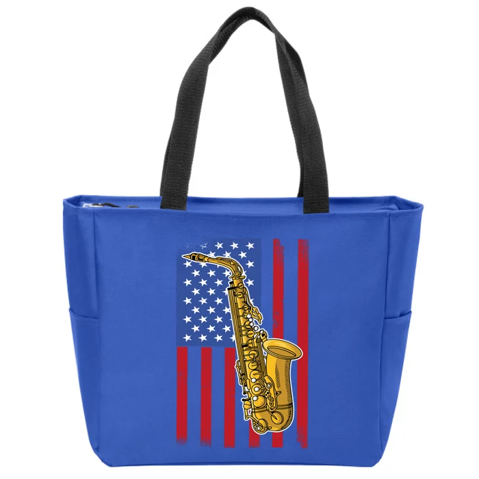 Saxophone American Flag 4th Of July Musical Instrut Cool Gift Zip Tote Bag