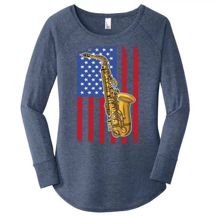 Saxophone American Flag 4th Of July Musical Instrut Cool Gift Women's Perfect Tri Tunic Long Sleeve Shirt