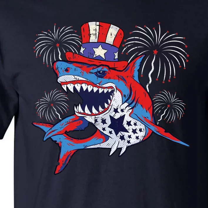 Shark American Flag 4th Of July Jawsome Patriotic Animal Tall T-Shirt