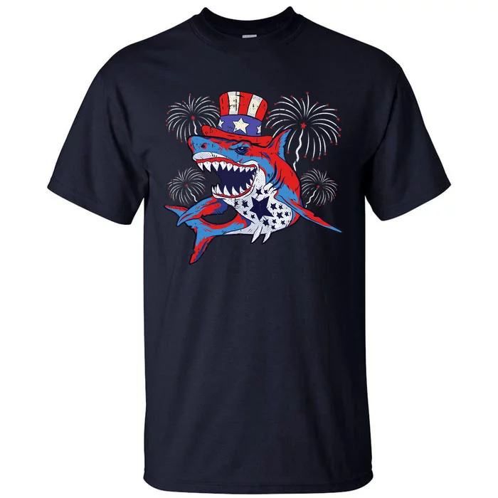 Shark American Flag 4th Of July Jawsome Patriotic Animal Tall T-Shirt