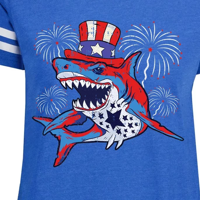 Shark American Flag 4th Of July Jawsome Patriotic Animal Enza Ladies Jersey Football T-Shirt