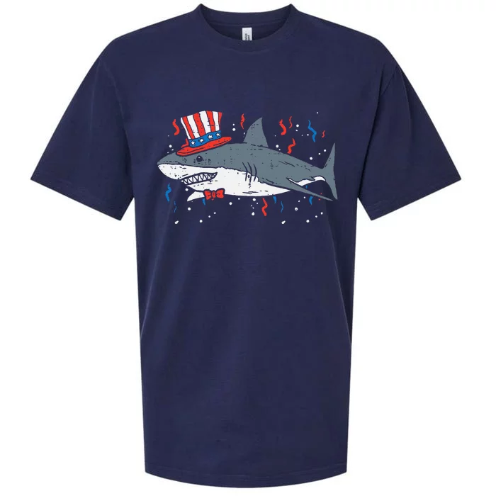 Shark American Flag USA 4th Of July Fourth Patriot Animal Sueded Cloud Jersey T-Shirt