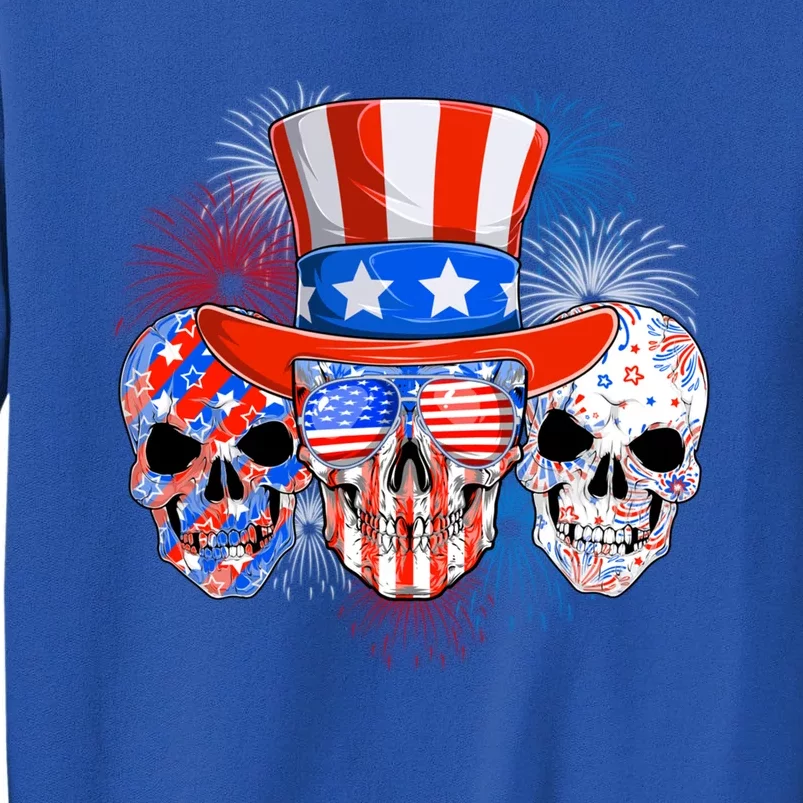 Skull American Flag 4th Of July Patriotic Usa Funny Great Gift Tall Sweatshirt