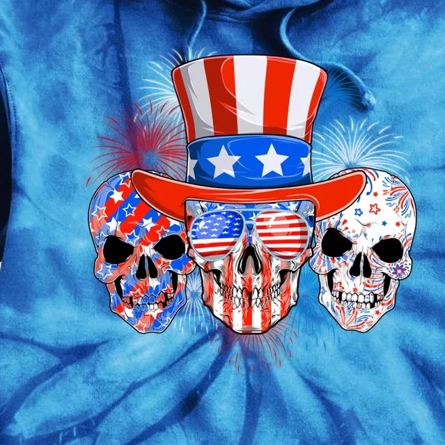 Skull American Flag 4th Of July Patriotic Usa Funny Great Gift Tie Dye Hoodie