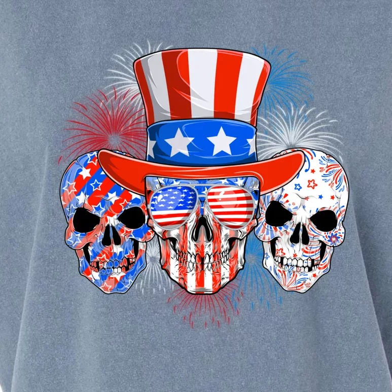 Skull American Flag 4th Of July Patriotic Usa Funny Great Gift Garment-Dyed Women's Muscle Tee