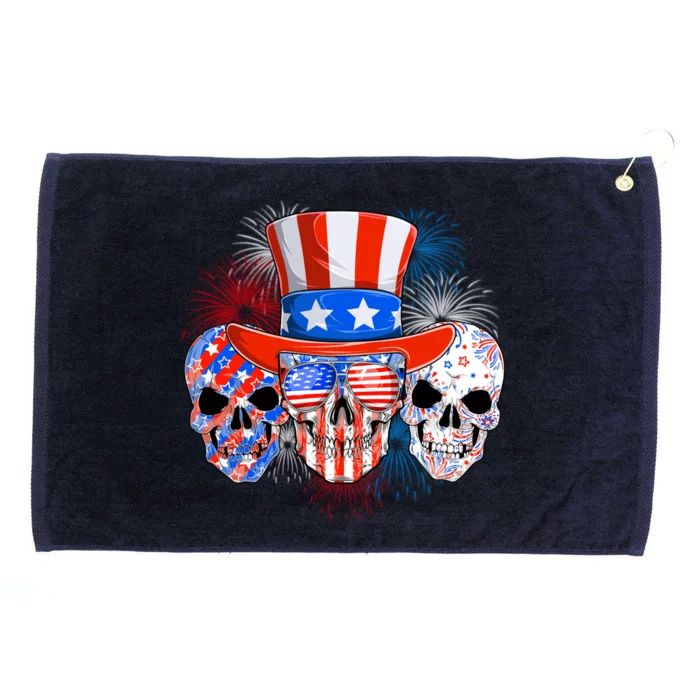 Skull American Flag 4th Of July Patriotic Usa Funny Great Gift Grommeted Golf Towel