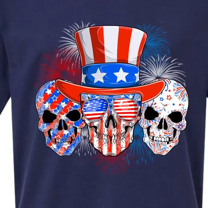 Skull American Flag 4th Of July Patriotic Usa Funny Great Gift Sueded Cloud Jersey T-Shirt