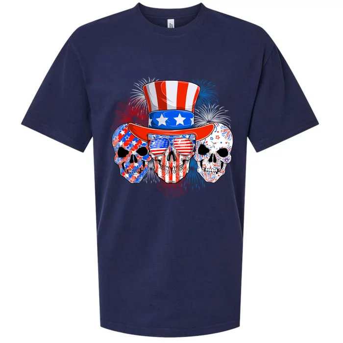 Skull American Flag 4th Of July Patriotic Usa Funny Great Gift Sueded Cloud Jersey T-Shirt