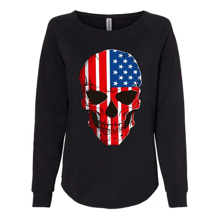 Skull American Flag 4th Of July Usa Patriotic Merica Skull Cool Gift Womens California Wash Sweatshirt