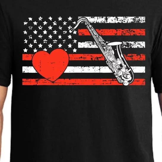 Saxophone American Flag Heart Valentines Day Cool Musician Pajama Set