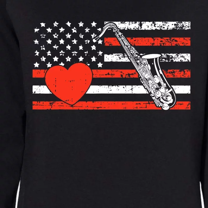 Saxophone American Flag Heart Valentines Day Cool Musician Womens California Wash Sweatshirt