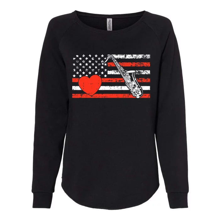 Saxophone American Flag Heart Valentines Day Cool Musician Womens California Wash Sweatshirt