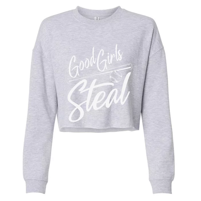 Softball Art For Women Good Girl Steal Baseball Pitcher Cropped Pullover Crew