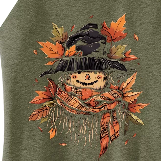 Scarecrow Autumn Fall Leaves Thanksgiving Halloween Women’s Perfect Tri Rocker Tank