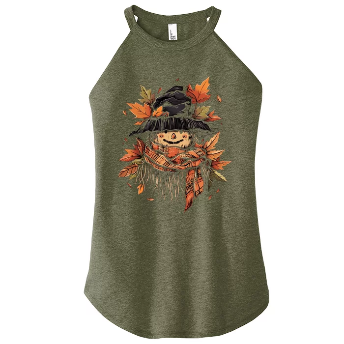 Scarecrow Autumn Fall Leaves Thanksgiving Halloween Women’s Perfect Tri Rocker Tank